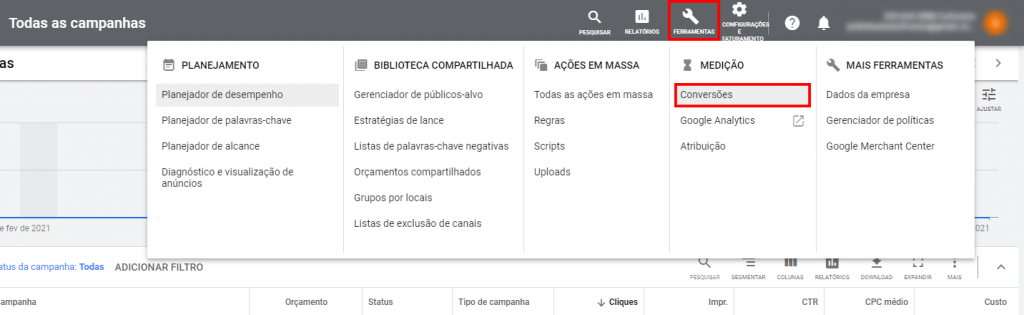 Imagem 1: Criação Tag de Conversão do Google Ads.